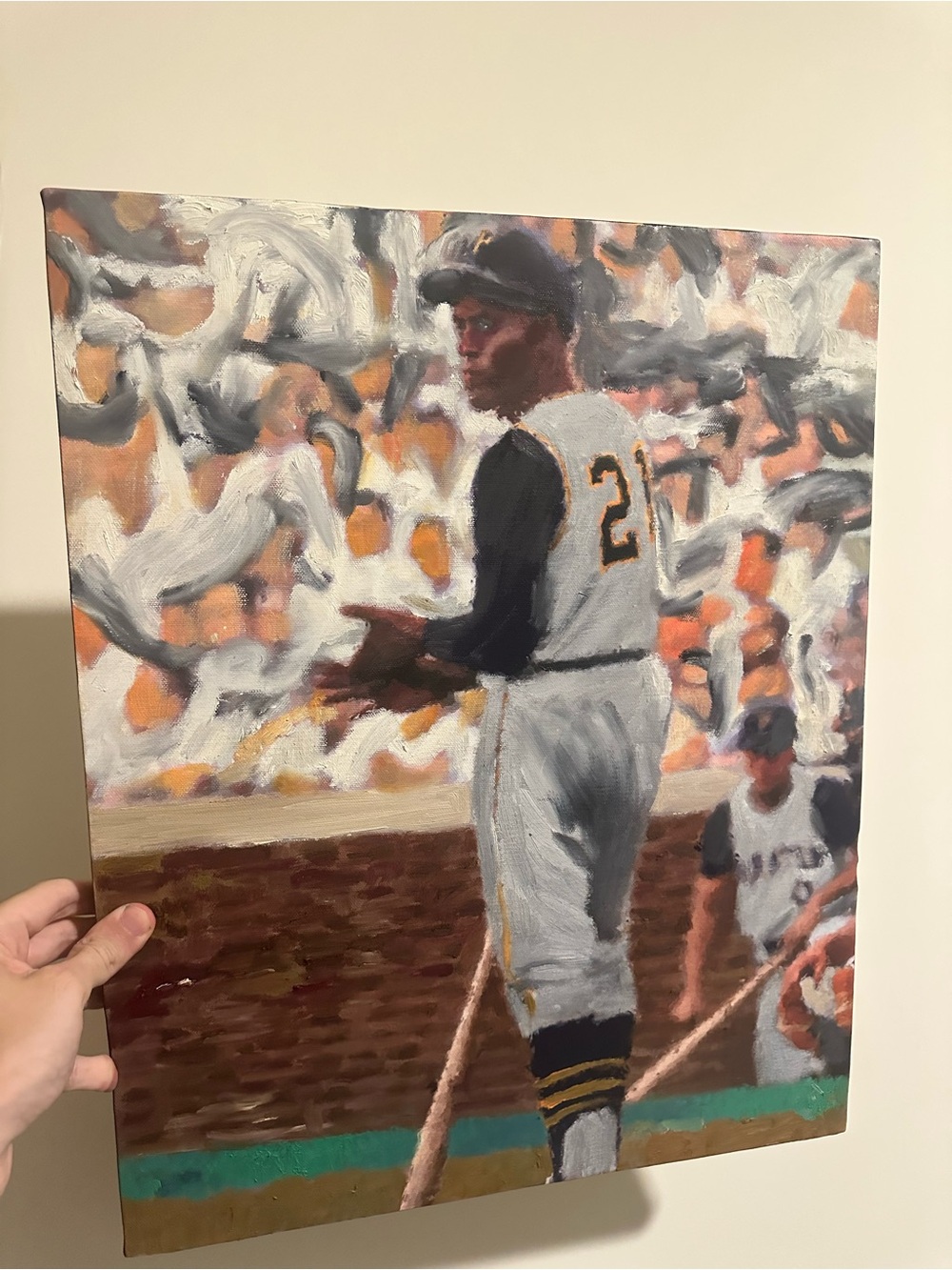 Roberto Clemente Vintage Baseball Oil Art Painting signed by artist 16x20